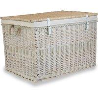 Red Hamper Wicker Large White Wash Finish Storage Basket in Off-White