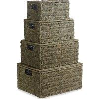 Red Hamper Seagrass Set or 4 Seagrass Storage Baskets in Brown