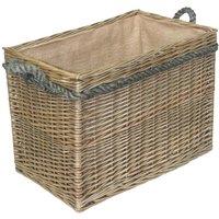 Red Hamper Wicker Rectangular Rope Handled Log Basket in Brown