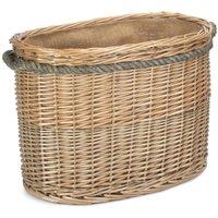 Red Hamper Wicker Oval Rope Handled Log Basket in Brown