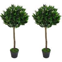 Leaf Pair of 90cm (3ft) Plain Stem Artificial Topiary Bay Laurel Ball Trees in Green