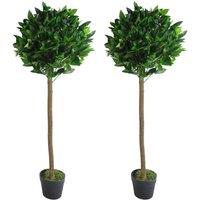 Leaf Pair of 120cm (4ft) Plain Stem Artificial Topiary Bay Laurel Ball Trees in Green