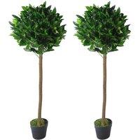 Leaf 120cm UK Pair of Artificial Bay Topiary Ball Trees in Green