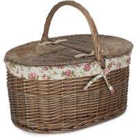 Red Hamper Wicker Deep Antique Wash Oval Picnic Basket With Cotton Lining in Red