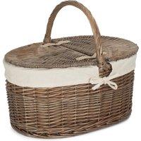 Red Hamper Wicker Deep Antique Wash Oval Picnic Basket With Cotton Lining in White