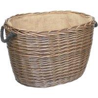 Red Hamper Wicker Oval Hessian Lined Log Basket in Brown