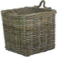Red Hamper Rattan Square Grey Rattan Log Basket in Brown