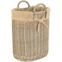 Red Hamper Wicker Small Oval Hessian Lined Log Basket in Brown
