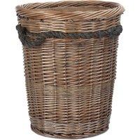 Red Hamper Wicker Tall Deluxe Hessian Lined Rope Handled Log Basket in Brown