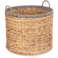 Red Hamper Water Hyacinth Round Water Hyacinth Basket With Grey Rope Border in Brown | Size: Large