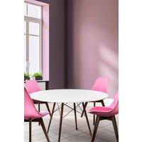Fusion Living Soho Large White Circular Dining Table with Walnut Wood Legs