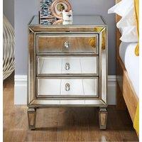 FurnitureboxUK Venice Contemporary 3 Drawer Silver Framed Mirrored Bedside TableWith Crystaline Shaped Handles