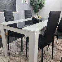 KOSY KOALA Dining Table & 4 Chairs Set White Black Table With 4 Black Chairs Dining Room Furniture | Size: 140 cm x 80 cm