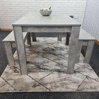 KOSY KOALA Stone Grey Effect Wooden Dining Table with 2 Grey Wood Benches Dining Room Furniture Set in Brown