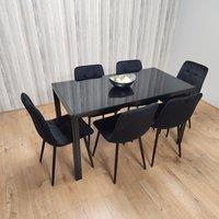 KOSY KOALA Black Kitchen Dining Table & 6 Black Tufted Velvet Chairs Set Of 6 Dining Room Furniture