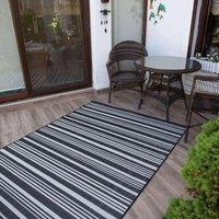 THE RUGS STRIPED DESIGN BLACK Outdoor & Indoor Rug for Garden Patio | Durable Weather-Proof Stain Resistant UV-Protected Jet-Washable Outdoor Rug