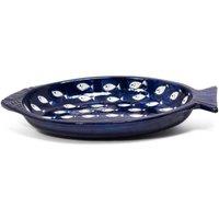 Verano Spanish Ceramics Signature Blue & White Fish Ceramic Kitchen Dining Serving Dish 41L x 25cm (W) | Size: 41L x 25 cm (W)