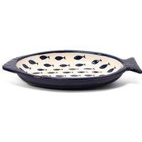 Verano Spanish Ceramics Signature Blue & White Fish Ceramic Kitchen Dining Serving Dish 41L x 25cm (W) | Size: 41L x 25 cm (W)