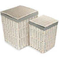 Red Hamper Set of 2 Square White Wash Laundry Hamper with Grey Sage Lining