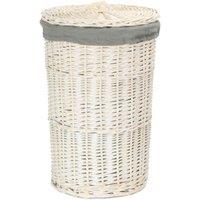 Red Hamper Small Round White Wash Laundry Hamper with Grey Sage Lining