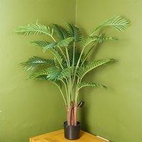 Leaf 110cm Large Artificial Areca Palm Tree in Black Pot in Green