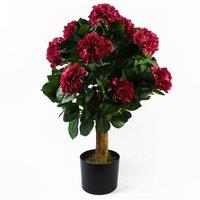 Leaf Artificial 75cm Pink Bush Hydrangea Plant Potted in Dark Pink