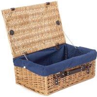 Red Hamper Wicker 45cm Buff Picnic Basket with Cotton Lining in Blue