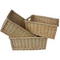 Red Hamper Wicker Set of 3 Kitchen Storage Basket in Brown