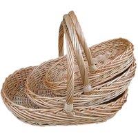 Red Hamper Wicker Set of 3 Oval Buff Garden Trug in Brown