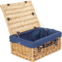 Red Hamper Wicker 40 cm Buff Empty Hamper with Cotton Lining in Blue