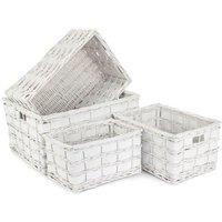 Red Hamper Wicker Set of 4 Unlined White Scandi Storage Basket