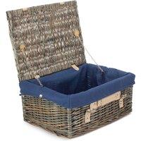 Red Hamper Wicker 40cm Antique Wash Picnic Basket with Cotton Lining in Blue