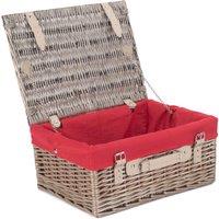 Red Hamper Wicker 40cm Antique Wash Picnic Basket with Cotton Lining in Red