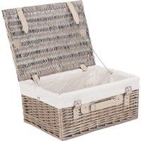 Red Hamper Wicker 40cm Antique Wash Picnic Basket with Cotton Lining in White