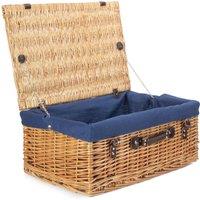 Red Hamper Wicker 55cm Buff Picnic Basket with Cotton Lining in Blue