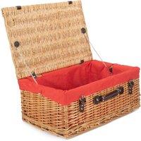 Red Hamper Wicker 55cm Buff Picnic Basket with Cotton Lining in Red