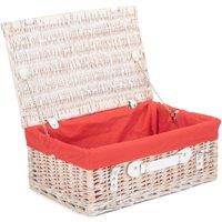 Red Hamper Wicker 45cm White Picnic Basket with Cotton Lining in Red