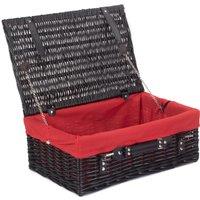 Red Hamper Wicker 45cm Empty Black Willow Picnic Basket with Cotton Lining in Red