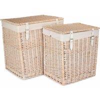 Red Hamper Set of 2 Cotton Lined Boutique White Wash Laundry Baskets