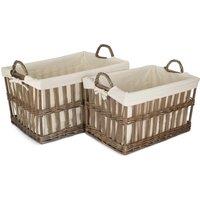 Red Hamper Set of 2 Cotton Lined Malmo Openwork Laundry Baskets in Brown