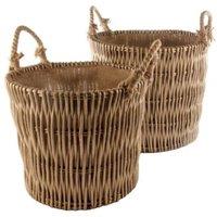Red Hamper Wicker Set of 2 Vertical Weave Hessian Lined Log Baskets in Natural