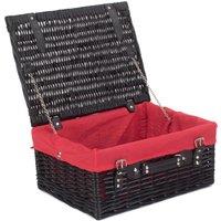 Red Hamper Wicker 40cm Empty Black Willow Picnic Basket with Cotton Lining in Red