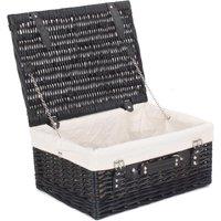 Red Hamper Wicker 40cm Empty Black Willow Picnic Basket with Cotton Lining in White