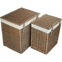 Red Hamper Set of 2 Cotton Lined Boutique Antique Wash Laundry Baskets in Brown