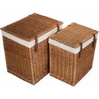 Red Hamper Set of 2 Cotton Lined Boutique Double Steamed Laundry Baskets in Brown