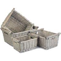 Red Hamper Wicker Set of 4 Antique Wash Wooden Handled Wicker Storage Basket in Grey