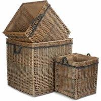 Red Hamper Set of 3 Antique Wash Square Storage Log Basket in Light Brown