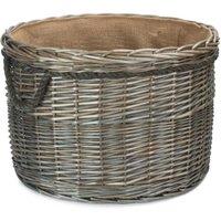 Red Hamper Large Antique Wash Round Storage Log Basket in Grey
