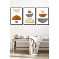 ARTZE Orange, Gold & Grey Abstract Mid Century Geometric Framed Wall Art - Medium in Black | Size: W45 cm x H62 cm x D20mm