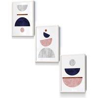ARTZE Navy, Pink & Grey Abstract Mid Century Geometric Framed Wall Art - Small in White | Size: W33 cm x H45 cm x D20mm